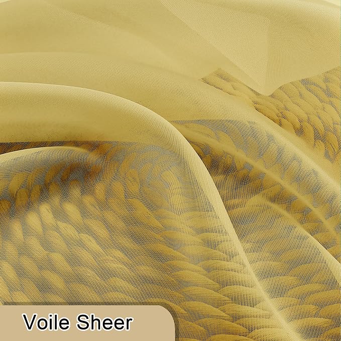 Lecloud Yellow Sheer Curtains 63 Inch Length 2 Panels, Light Filtering Voile - Image 8