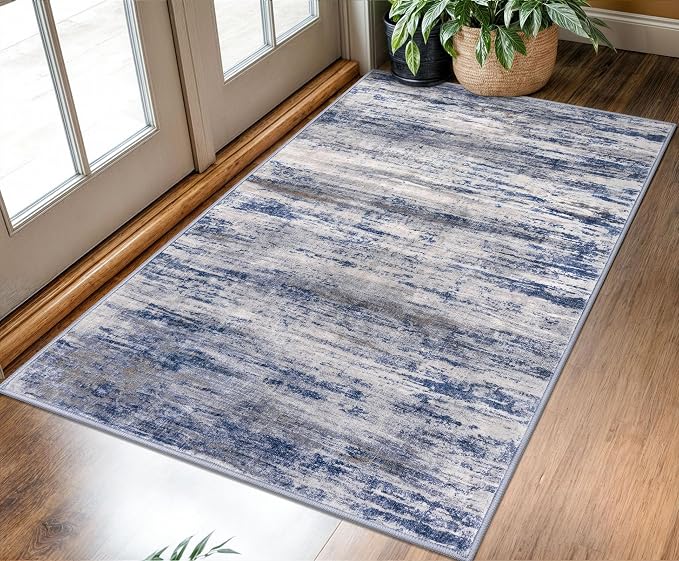 KOZYFLY Abstract Modern Washable 3x5 Area Rug Non-Slip Kitchen & Entryway Rug by KOZYFLY