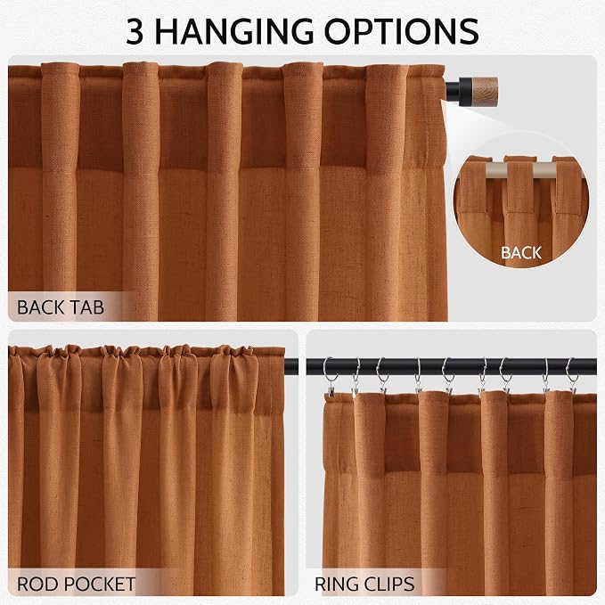 Desert Orange Semi Sheer Curtains 108 Inches - Image 2