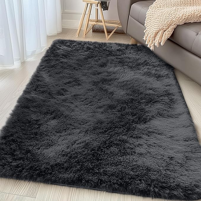 OLANLY 4x4 Machine Washable Accent Rug, Soft Fluffy Shaggy Area Rug - Image 3