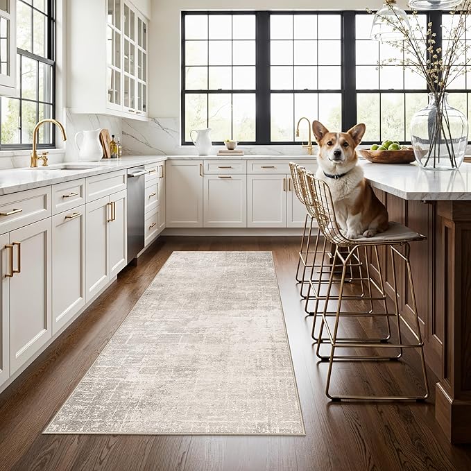 3x6 Washable Hallway Runner Rug: Abstract Stain Resistant Bathroom Kitchen Rug - Image 2