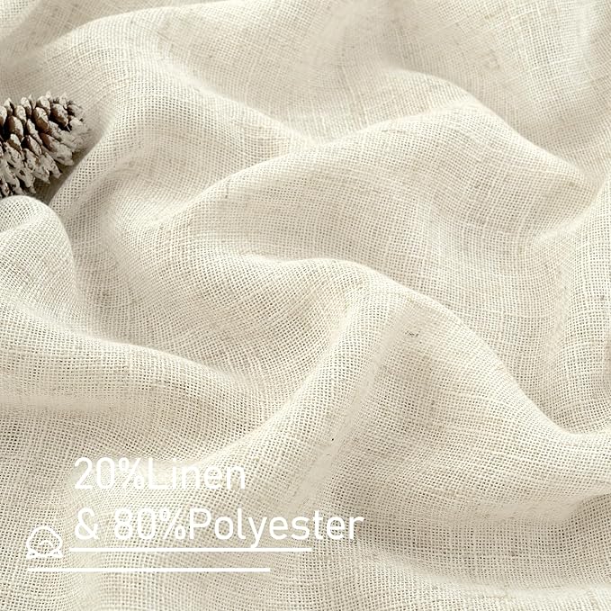 LAMIT Semi Sheer Linen Window Curtains 63 Inch Length, Light Filtering Neutral - Image 3