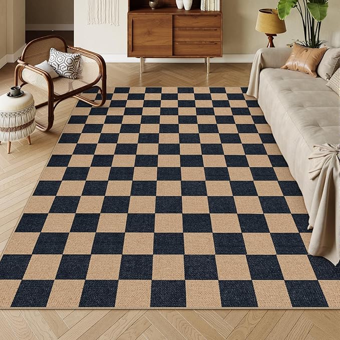Lahome Colette Checkered Easy Jute Carpet, Washable Area Rug 6x9 Neutral by Lahome