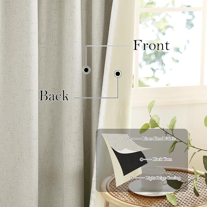 RYB HOME 100% Blackout Linen Curtains 84 inches Long 2 Panels Set, Thermal - Image 3