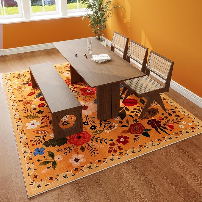 Rugcomf Living Room Rug 6x9 Rug Machine Washable Boho Area Rug Non Slip Floral - Image 6