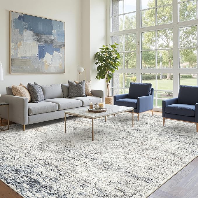 10x14 Area Rugs for Living Room, Non Slip Machine Washable Vintage Rugs - Image 3