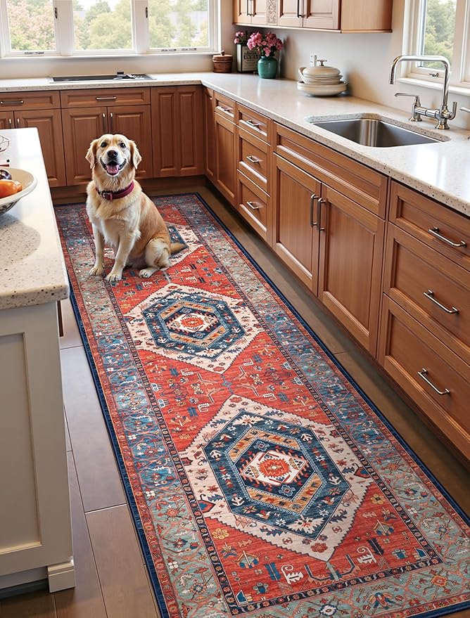 SERISSA Runner Rug for Hallways, Vintage Rust Ultra Soft Print Distressed - Image 2