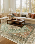 RELEANY Area Rugs 7'x9' Washable Non-Slip, Floral Vintage Distress Print by RELEANY