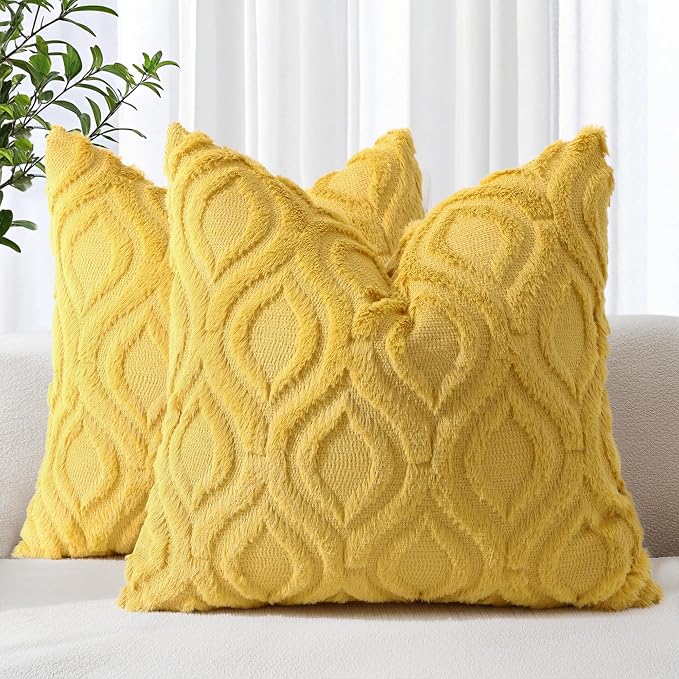 decorUhome Summer Throw Pillow Covers 20x20 Inch Set of 2, Soft Plush Faux Wool by decorUhome