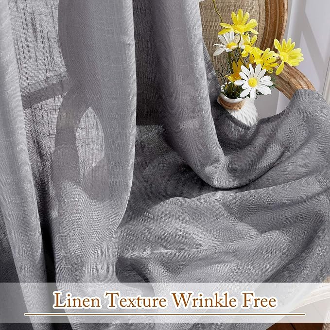 NICETOWN Bathroom Window Curtains 45 inch Length, Natural Linen Textured Rod - Image 5