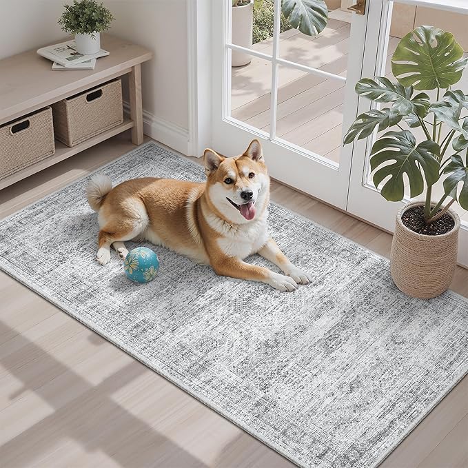 2x4 Washable Rugs for Kitchen, Powder Room Small Area Rug Non-Slip Vintage Low by Soalmost
