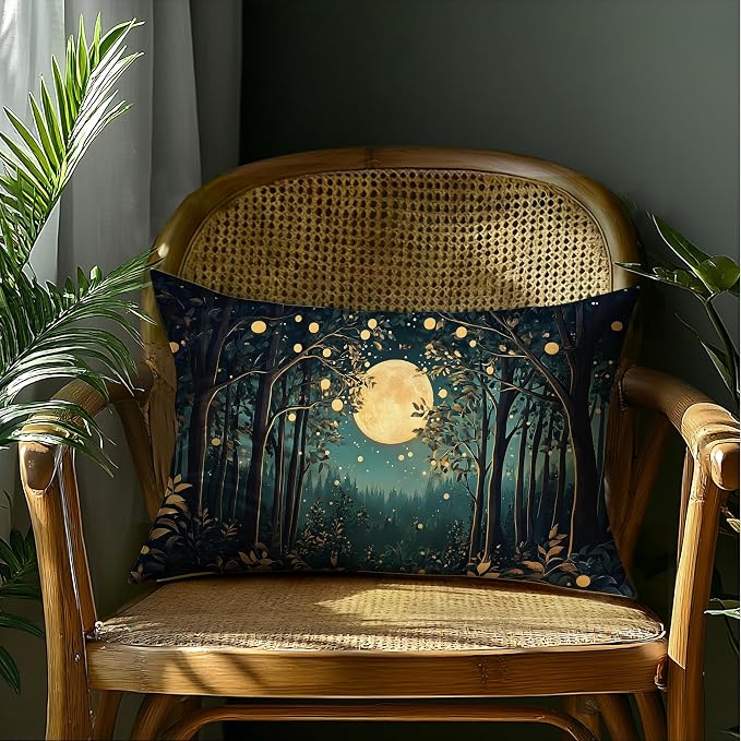 Rustic William Morris Inspired Night Moon Forest Decor Pillow Covers 18x18 - Image 4