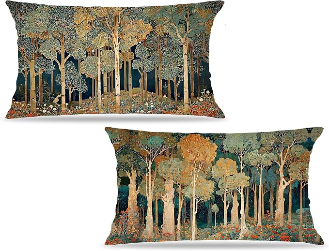 Rustic William Morris Inspired Forest Green Pillow Covers 12x20 Set of 2 by Unknown