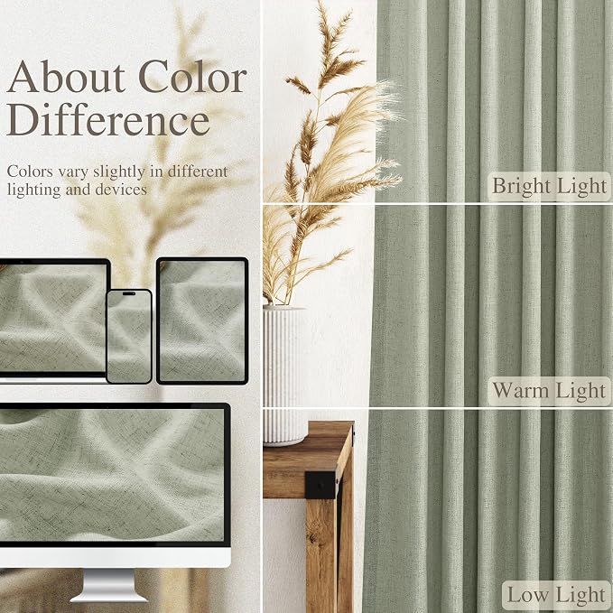 Nanspring Sage Green Linen Curtains 63 Inches Length 2 Panels Set - Image 4