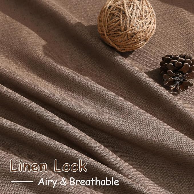 Caramel Brown Linen Curtains for Living Room 95 Inches Long Back Tab and Rod - Image 4