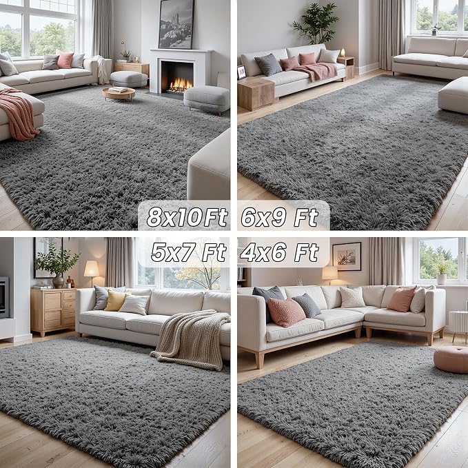 5x7 Area Rugs for Living Room Rug: Soft Fluffy Shag Light Gray Rugs for Bedroom - Image 7