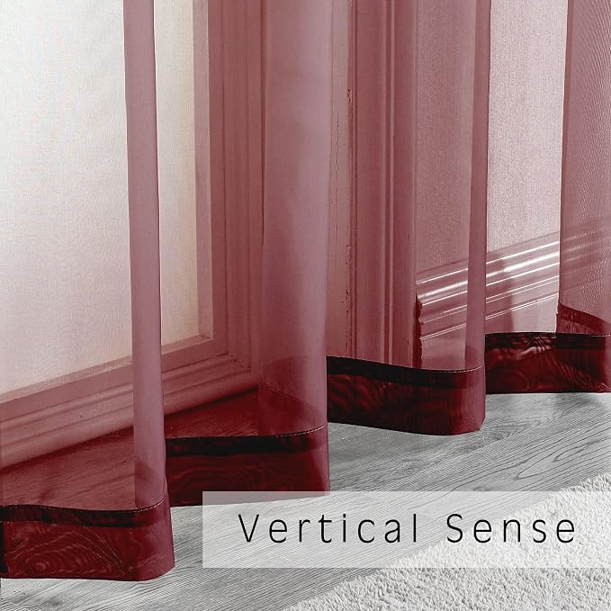 OVZME Burgundy Sheer Curtains 84 inch Length 2 Panels Set, Light Filtering - Image 5