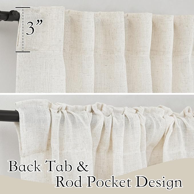 RYB HOME Semi Sheer Curtains 63 inch Length 2 Panels, Linen Textured Privacy - Image 2