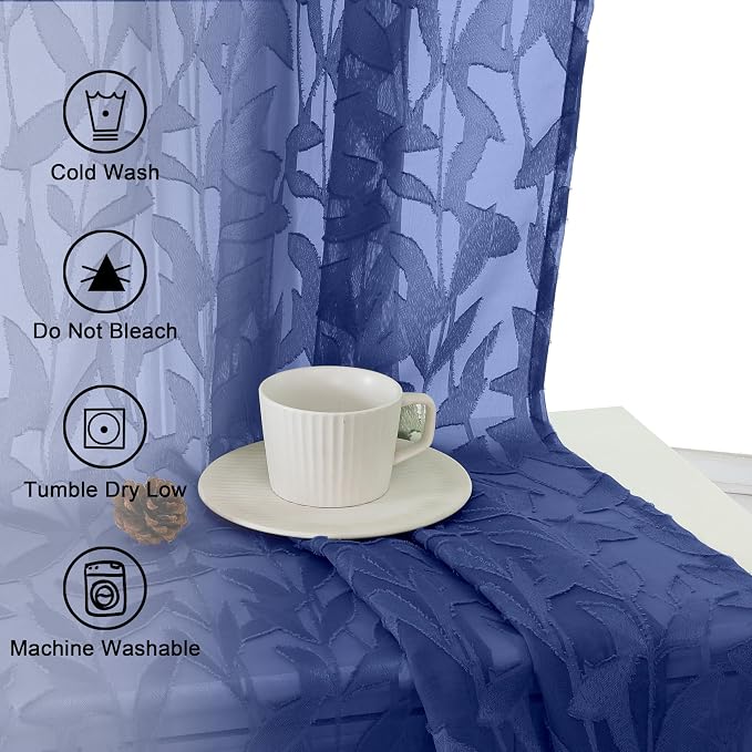 Lecloud Leia Dusty Blue Sheer Curtains 63 Inch Length 2 Panels, Light Filtering - Image 8