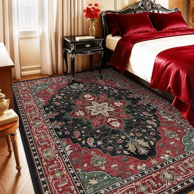 Area Rugs 5'x7' Washable Non-Slip, Floral Vintage Distress Print Pattern - Image 3