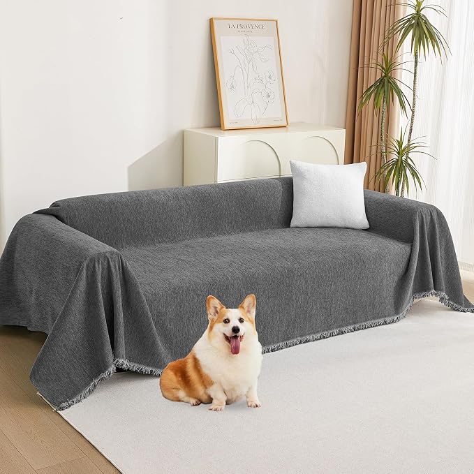 MYSKY HOME Boho Couch Cover Charcoal Gray Sofa Covers by MYSKYHOME