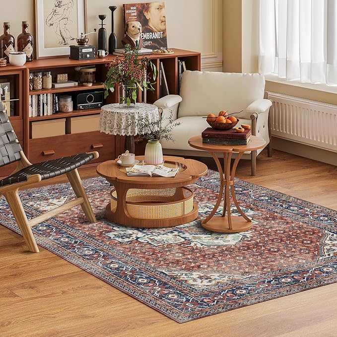 Washable Area Rug 6' x 9' Vintage Traditional Persian Mat - Image 2