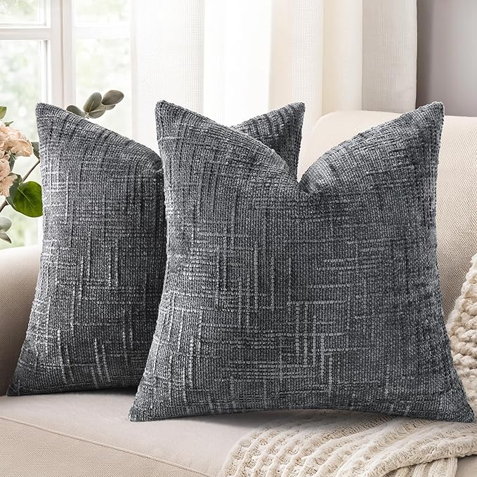 decorUhome Dark Grey Chenille Throw Pillow Covers 20x20 Set of 2 Textured Soft by decorUhome