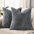 decorUhome Dark Grey Chenille Euro Sham Throw Pillow Covers 22x22 Set of 2 by decorUhome