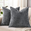 decorUhome Dark Grey Chenille Euro Sham Throw Pillow Covers 26x26 Set of 2 by decorUhome