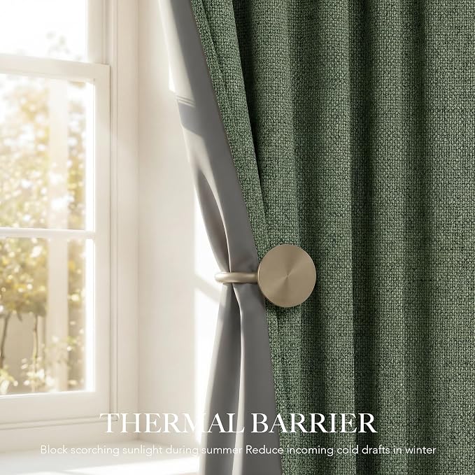 RYB HOME Olive Green 100% Blackout Linen Curtains 84 inches Long, Luxury - Image 5