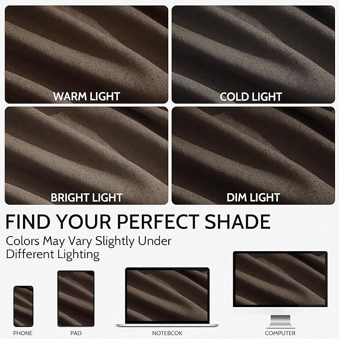 Extra Long Curtain Chocolate Morden Linen Blend Light Filtering Back Tab - Image 4