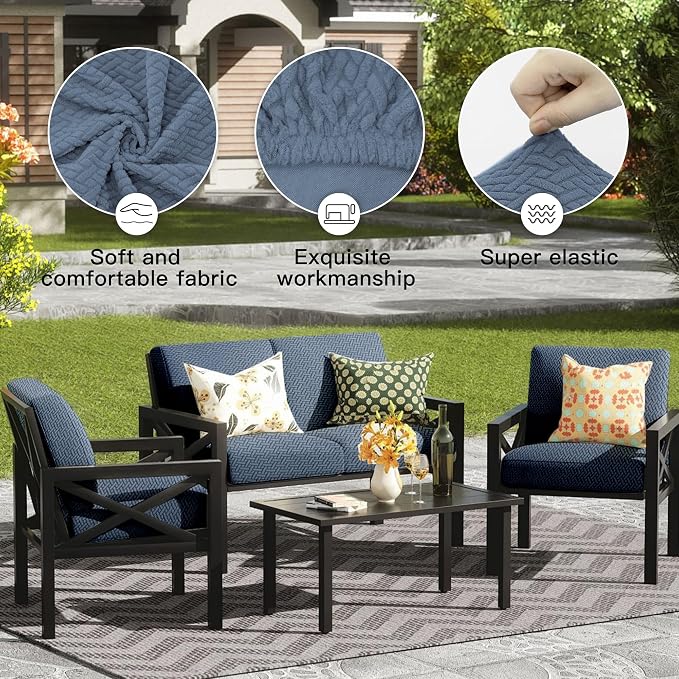 8Pcs Outdoor Cushion Covers, Patio Cushion Covers, Stretch Elastic Slipcovers - Image 4