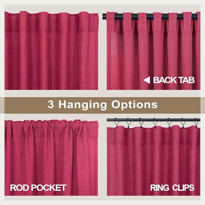 Pitalk Hot Pink Semi Sheer Curtains 96 Inch Long 2 Panel Set Rod Pocket Back - Image 4
