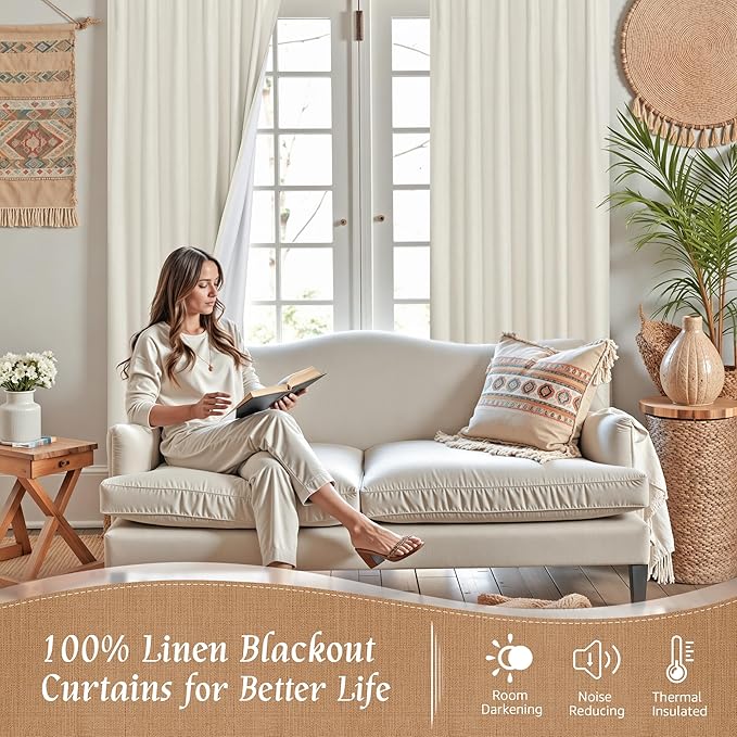 54 Inch Linen Full Blackout Window Curtains - Image 3