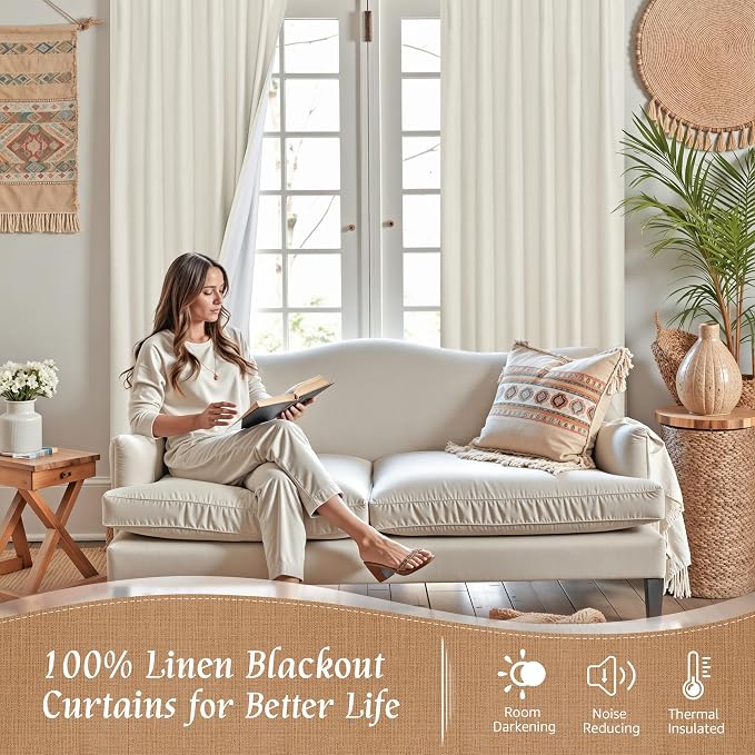 54 Inches 100% Blackout Linen Curtains - Image 2