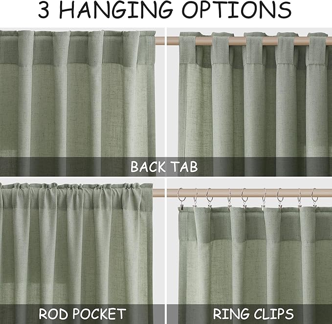 Desert Sage Linen Curtains 90 Inch Long 2 Panels Set - Image 2