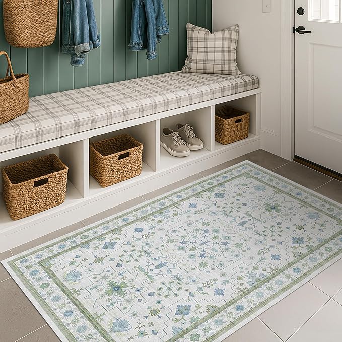 Hazo Haus Blue and Green Washable Rugs 3x6 by HazoHaus
