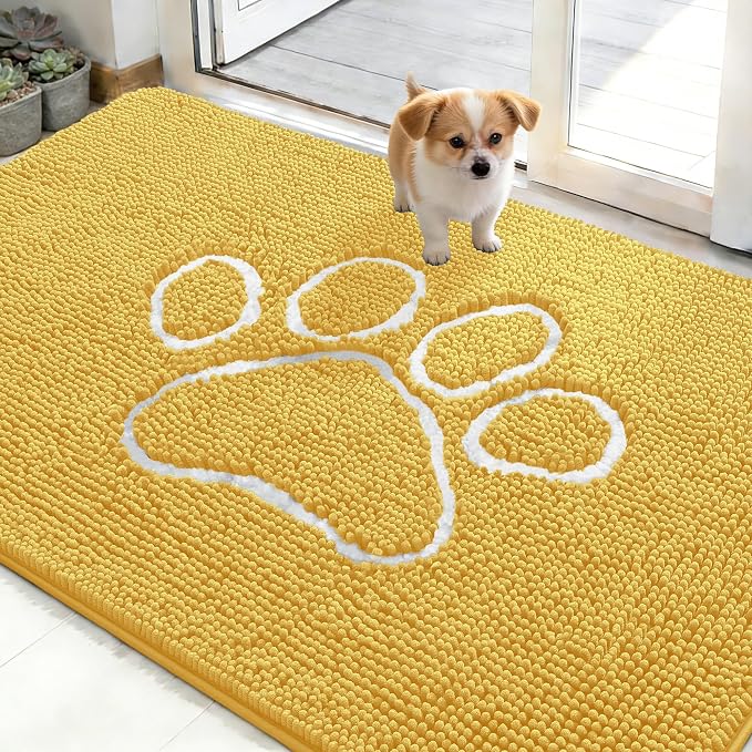 OLANLY Dog Door Mat for Muddy Paws 48x30, Paw Print Design, Absorbs Moisture by OLANLY
