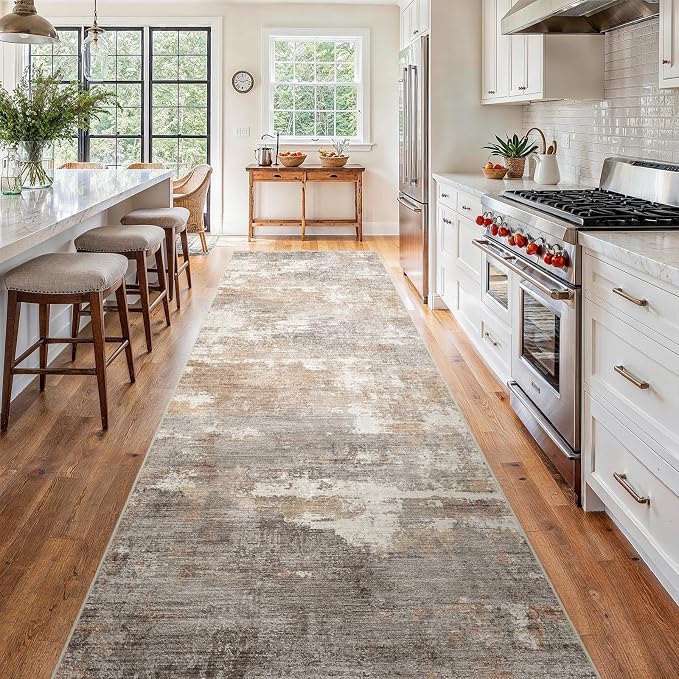 4x12 Washable Kitchen Runner Rug: Modern Abstract Wide Runners - Image 2