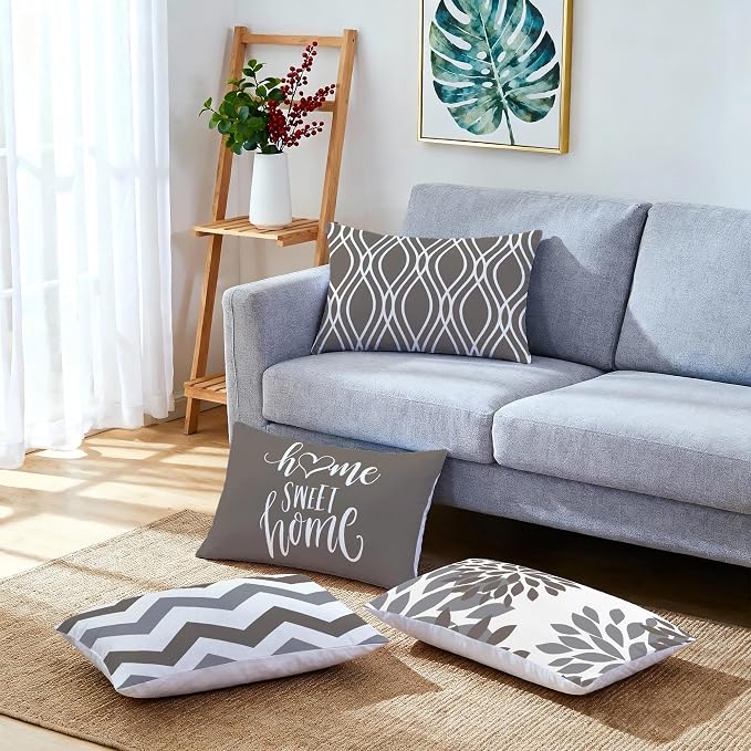 Hexagram Geometric Grey Pillow Covers 12x20 Set of 4, Decorative Outdoor Boho - Image 3