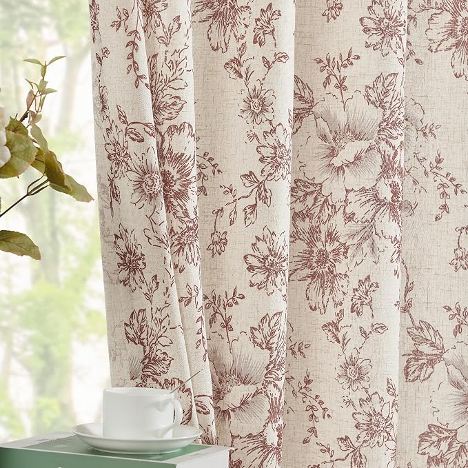 jinchan Linen Blend Curtain Floral Curtains - Image 2