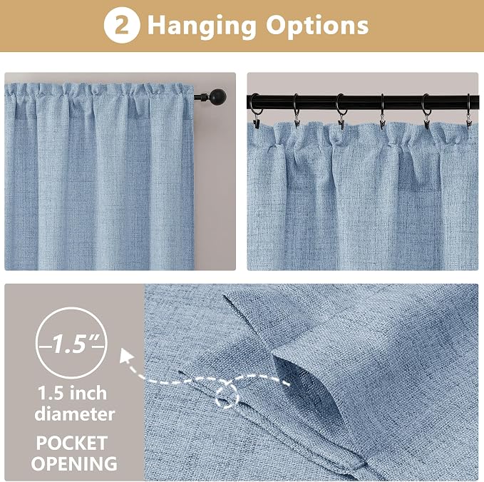 OVZME Valance for Windows, Light Filtering Faux Linen Textured Small Short - Image 7
