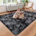 Black Grey Tie-Dyed Rug for Living Room 5x8 Fluffy Area Rug Mat Bedside Throw by JiaoBaba