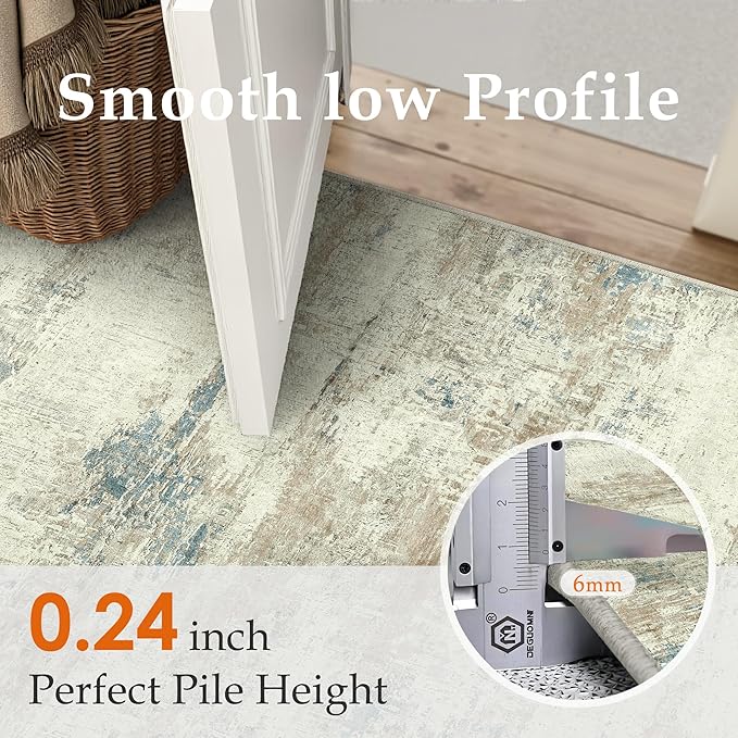 2x6 Runner Rug Washable Beige Brown Abstract Modern Neutral Hallway Carpet Non - Image 5