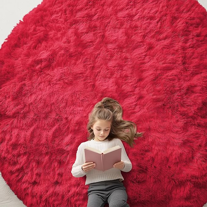 OLANLY Red Round Rugs for Bedroom by OLANLY