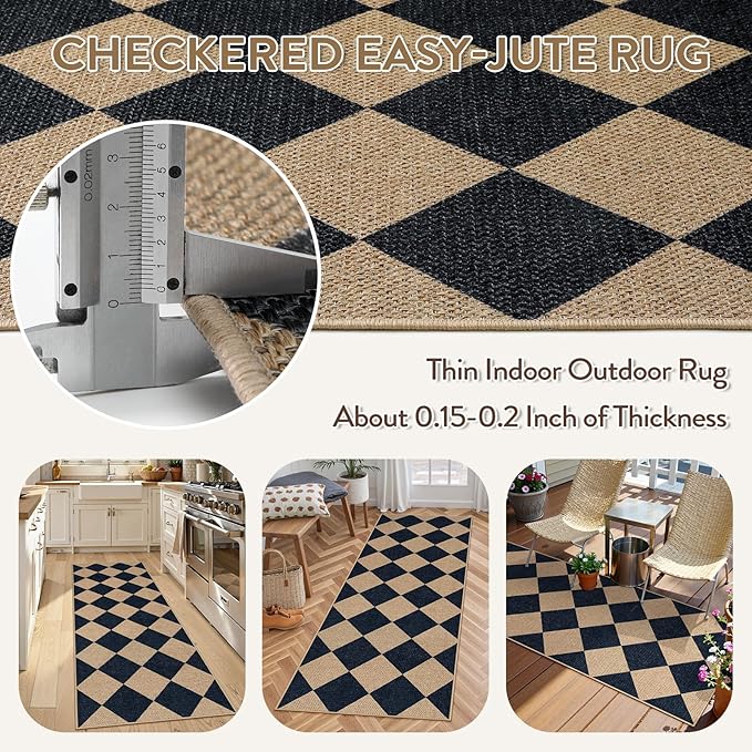 Lahome Colette Checkered Easy Jute Runner, 2x6 Kitchen Runner Rug Non Slip - Image 3