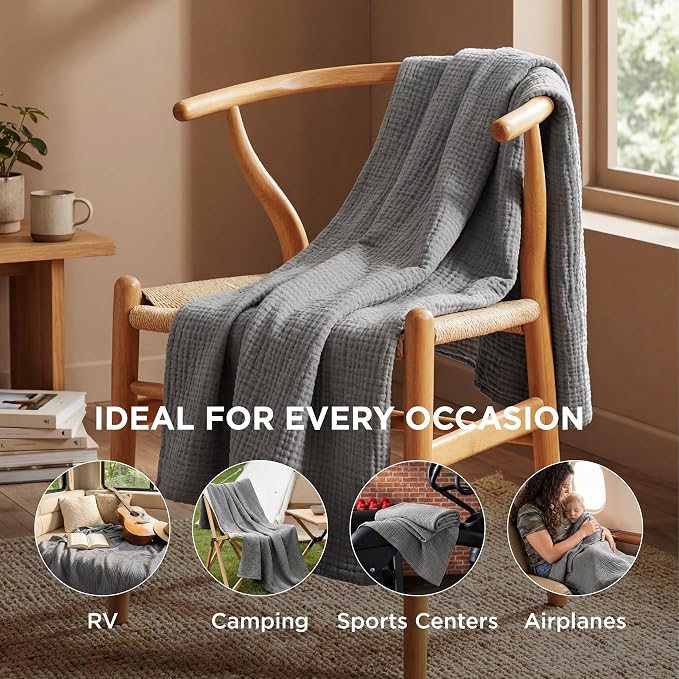 Bedsure 100% Cotton Muslin Throw Blanket Large 50x70 Inches - Image 4