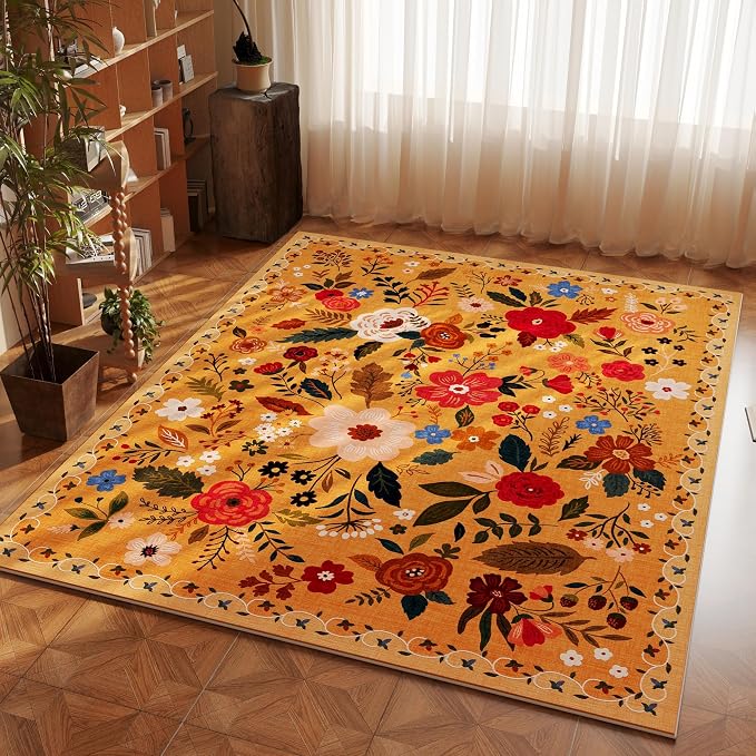Rugcomf Bedroom Rug 3x5 Rug Washable Area Rug Non Slip Low Pile Boho Floral - Image 5