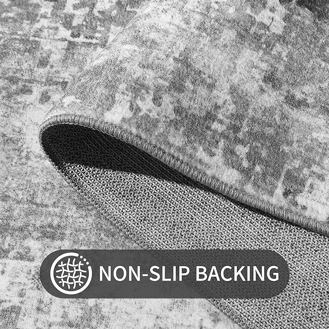 Living Room Rug 6x9 Gray Area Rug Machine Washable Boho Carpet Non Slip - Image 4