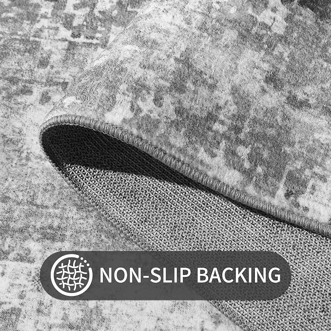 Living Room Rug 6x9 Gray Area Rug Machine Washable Boho Carpet Non Slip - Image 5